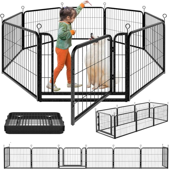Dog Playpen Outdoor Extra Wide 8 Panels Heavy Duty Dog Fence 24" Height Anti-Rust with Doors Portable for RV Camping Yard, Total 21FT, 35 Sq.ft, Snowy Black