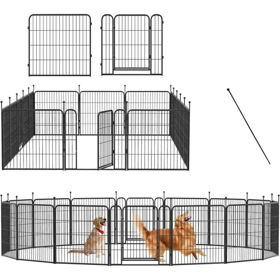 Dog Playpen Outdoor/Indoor,24" Height 16 Panels Dog Fence,Dog Pen with Anti-Rust Coating for Medium/Small Dogs, Puppy, Portable Pet Playpen for Yard, RV, Camping.32*32*16