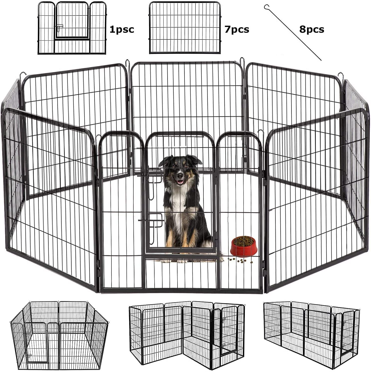 32-Inch Black Metal Outdoor Dog Playpen with Door