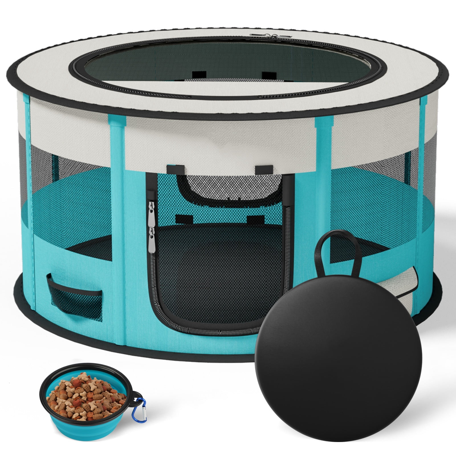 Dog Playpen, Puppy Pet Cat Playpen Indoor for Small Dogs, Dog Tent Crates Cage Indoor/Outdoor, Dog Kennel Playpen with Carrying Case for Dogs/Cats/Rabbits,2 Doors & Zipper Top
