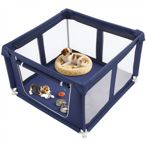 Puppy Playpen Indoor, DOMIPET 42.5x42.5x26.8 Inches Dog Play Pen with Gate, Portable Pet Exercise Pen, Anti-Tipping Enclosure with Zipper Door