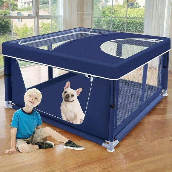 Dog Playpen with Removeable Top Cover, Puppy Play Pen 42x42 Inch Pet Playpen, Sturdy Safety Dog Pen with Thickened Fabric, High-Strength Nylon Mesh Dog Fence for Indoor