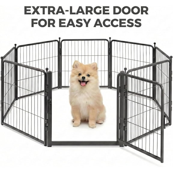Dog Playpen for Small Dogs & Puppies - 24 Inch Metal Pet Fence Indoor Outdoor with Door, Anti-Rust Foldable Exercise Pen, Portable Rabbit Enclosure for Camping, RV, Yard (Black, 8 Panels)