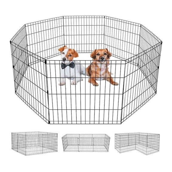 Dog Playpen for Indoor Outdoor, 8-Panel Portable Foldable Pet Playpen Fence, Dog Exercise Pen with Door for Puppies Dogs Rabbits, Metal Dog Crate
