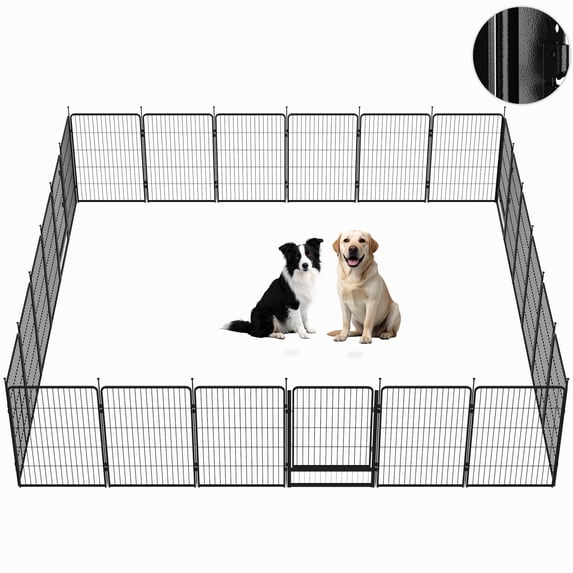 SunsGrove Dog Playpen with 3 Wider Doors, Heavy Duty Anti-Rust Pet Pen for Indoor, Courtyard, RV Camping for Large Dogs,40'' 24 Panels,Black