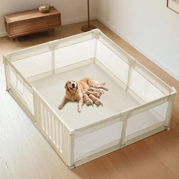 Dog Playpen with Door, Whelping Box/Potty Training for Dogs,  Spacious Safe Play Area, Non-Slip Design Dog Pen Indoor