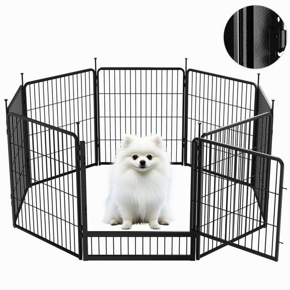 SunsGrove Dog Playpen with Wider Door, Heavy Duty Anti-Rust Pet Pen for Indoor, Courtyard, RV Camping for Medium Dogs,32'' 8 Panels,Black