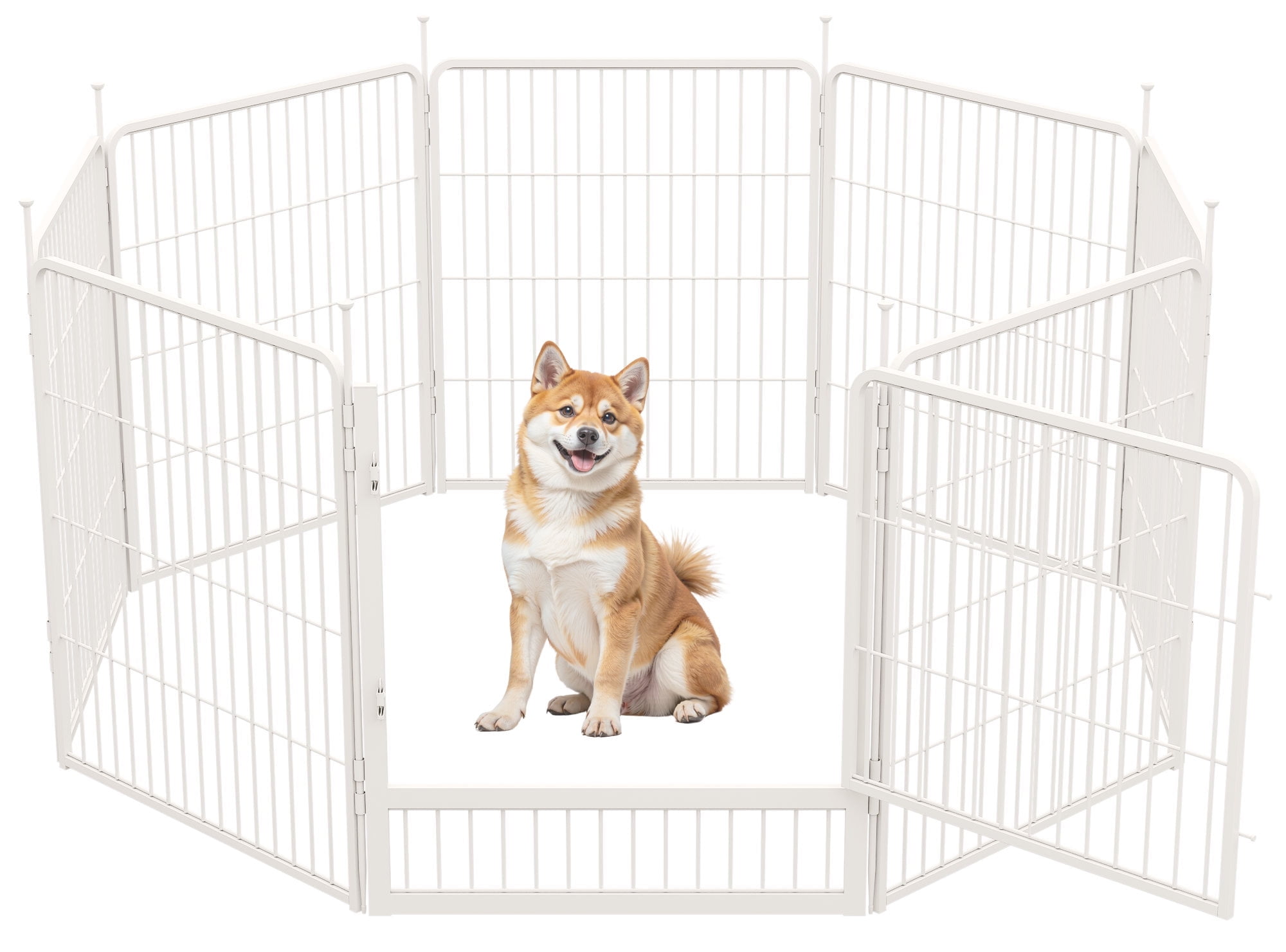SunsGrove Dog Playpen with Wider Door, Heavy Duty Anti-Rust Pet Pen for Indoor, Courtyard, RV Camping for Medium Dogs,32'' 8 Panels,White