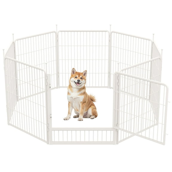 SunsGrove Dog Playpen with Wider Door, Heavy Duty Anti-Rust Pet Pen for Indoor, Courtyard, RV Camping for Medium Dogs,32'' 8 Panels,White