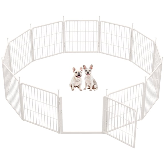 SunsGrove Dog Playpen with Wider Door, Heavy Duty Anti-Rust Pet Pen for Indoor, Courtyard, RV Camping for Puppy and Small Dogs,24'' 12 Panels,White