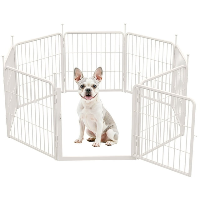 SunsGrove Dog Playpen with Wider Door, Heavy Duty Anti-Rust Pet Pen for Indoor, Courtyard, RV Camping for Puppy and Small Dogs,24'' 8 Panels,White