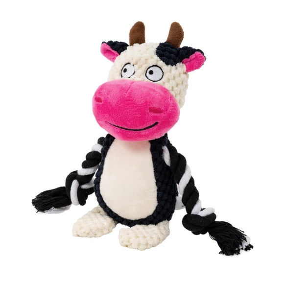 Dog Plush Squeaky Toy - Squeaks When Pressed, Cute Cartoon Elephant Design, Soft Plushy Material, Braided Limb Details - For Puppies, Small Dogs, Interactive Play, Chewing, Cuddling