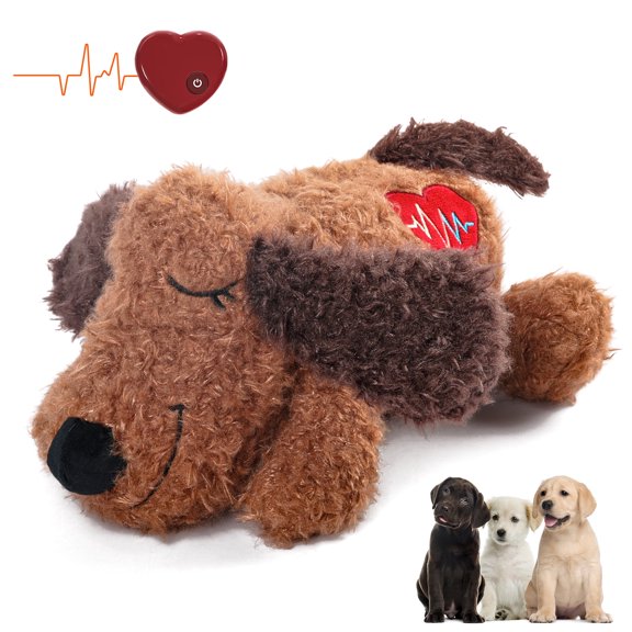 All For Paws Heartbeat Dog Plush Toy, Puppy Sleep Aid & Anxiety Relief Comforting Toy, Brown Puppy