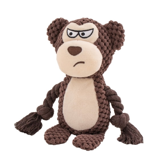 Dog Plush Toy - Cute Squeaky Cartoon Monkey Pet Toy with Plush Material, Rope Knotted Limbs & Sound-Making Feature - For Puppies, Small Dogs, Teething Play, Interactive Play Sessions, Daily Playtime