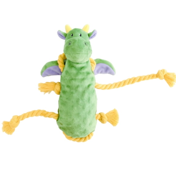 Dog Plush Toy, Interactive Squeaky Durable Dinosaur Design Tug Rope Toy with Crinkle Paper, 1 Pack, for Small Medium Large Dogs Teeth Cleaning Chewing Training and Indoor Outdoor Interactive Play