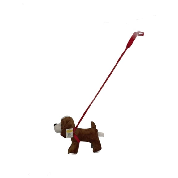 Dog Plush Toy On An Extendable Red Leash