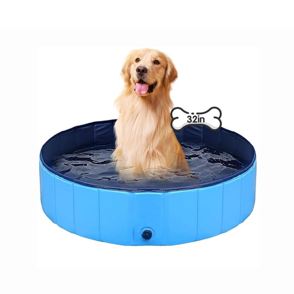 Dog Pool Blue 32x8IN Foldable Pet Swimming PVC Non-slip For All Pets