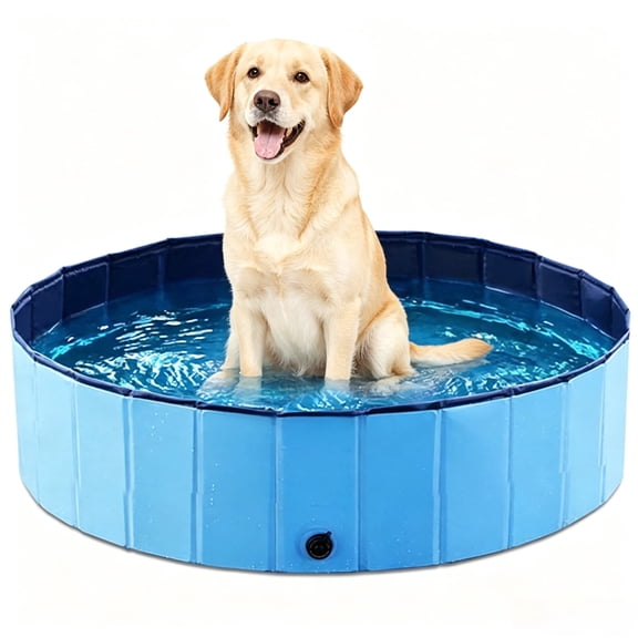 Bathtubs Pet Dog Pool Bath Swimming Tub Kiddie Pool, 32 x 32 x 8inch Collapsible Foldable Portable for Dogs Cats and Kids Blue