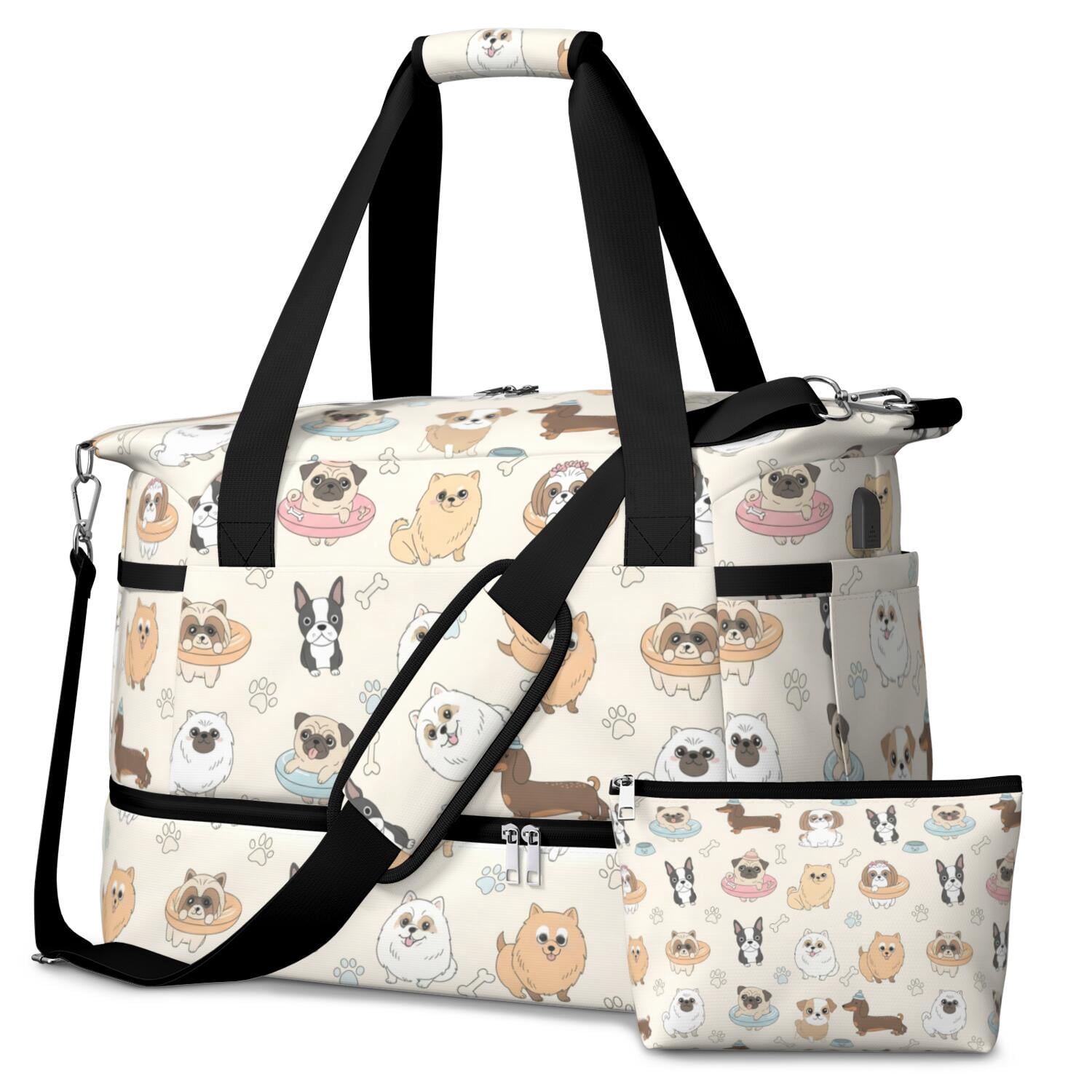 Dog and Pool Float Beige Pattern Gym Duffel Bag 2 Piece Set, Travel ...
