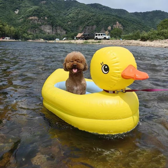 Dog Pool Float Inflatable Yellow Duck for Small Pets