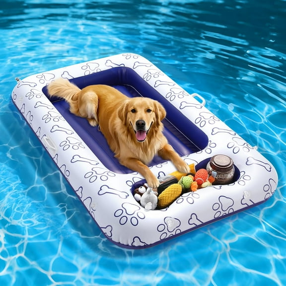 Dog Pool Float, Pool Floats for Small, Medium and Large Dogs, Floating Bed with Built-in Storage Area for Pet Toys and Food, Inflatable Dog Pool Float for Lake Camp