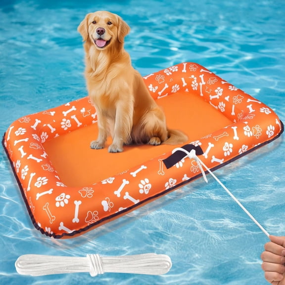 Dog Pool Float for Small Medium Large Dogs, Inflatable Puppy Raft for Pool Lake, Stable Floating Dog Bed & Pet Water Mat with Rope Handles, Durable Oxford & Thick PVC