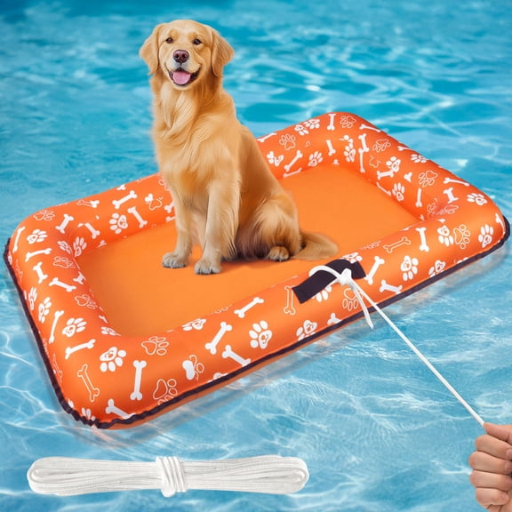 Dog Pool Float for Small Medium Large Dogs, Inflatable Puppy Raft for Pool Lake, Stable Floating Dog Bed & Pet Water Mat with Rope Handles, Durable Oxford & Thick PVC