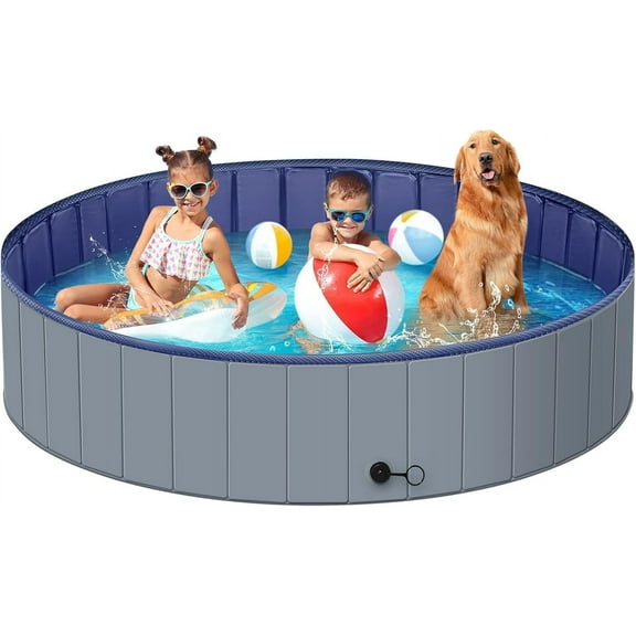 Dog Pool Foldable, Kiddie Pool Hard Plastic, Dog Tub for Large Dogs, Bathtub Portable for Dogs Slip-Resistant (XL - 63'' x 12'')