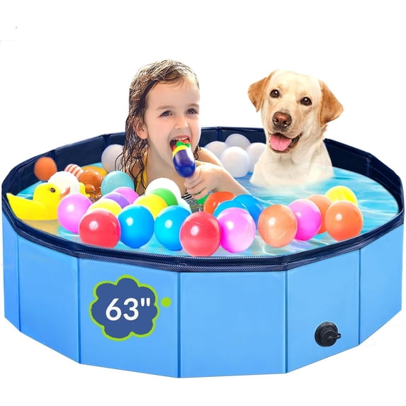Dog Pool, Foldable Pet Swimming Pool with 6mm High-Strength PP Board, Hard Plastic Collapsible Doggy Pools for Small Dogs Kitty Duck, Non-Slip Doggie Bathtub Quick to Set Up and Drainage Hole, 63.2"