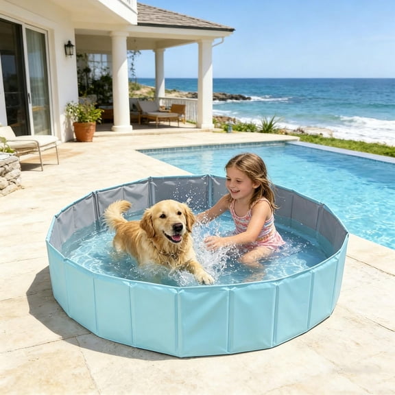 Dog Pool,Foldable Pool,Dog Ball Pit,Foldable Pet Swimming Pool,Hard Plastic Collapsible Doggy Pools For Small Dogs Kitty Duck,Non-Slip Doggie Bathtub Quick