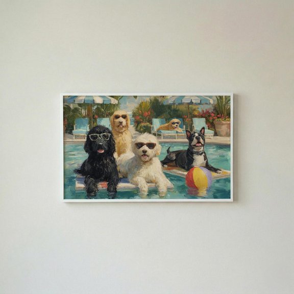 Dog Pool Party Wall Art Print, Unframed Paper Poster 8x10in
