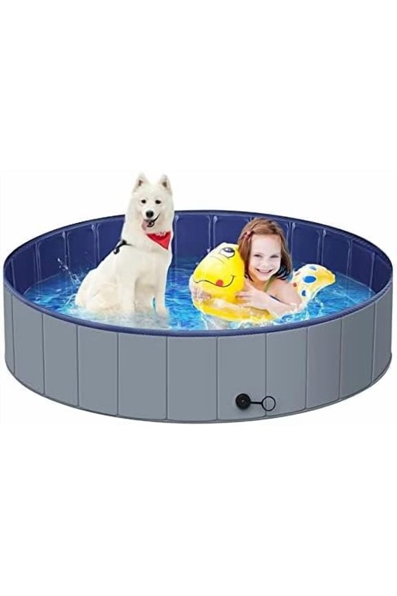 Dog Pool for Large Dogs, Kiddie Pool Hard Plastic, Dog Bathtub Portable, Foldable Pool for Dogs Slip-Resistant (Dark Gray, L-47"x12")