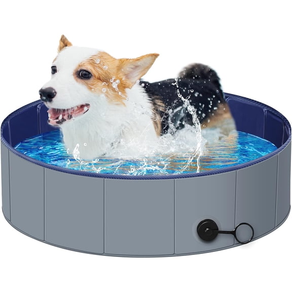 Dog Pool for Large Dogs, Kiddie Pool Hard Plastic, Dog Bathtub Portable, Foldable Pool for Dogs Slip-Resistant (Dark Gray, S - 32'' x 8'')