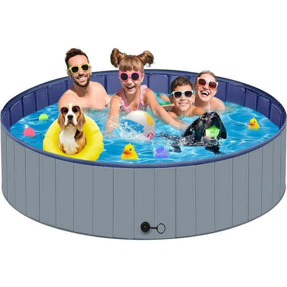 Dog Pool for Large Dogs, Kiddie Pool Hard Plastic, Dog Bathtub Portable, Foldable Pool for Dogs Slip-Resistant (Dark Gray, XXXXL-87'' X 16'')