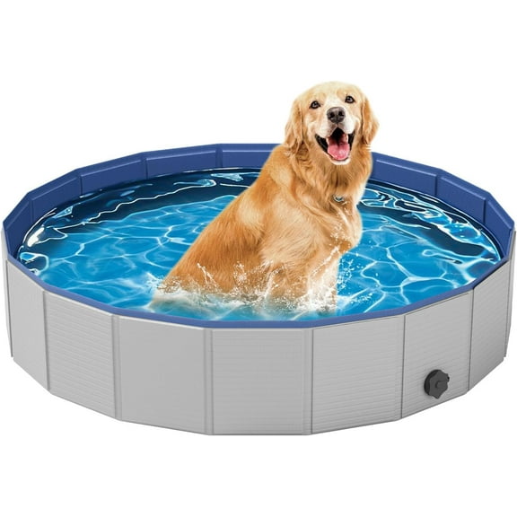 Dog Pool for Medium Dogs, Foldable Plastic Pool for Dogs Slip-Resistant (40''x 12'')