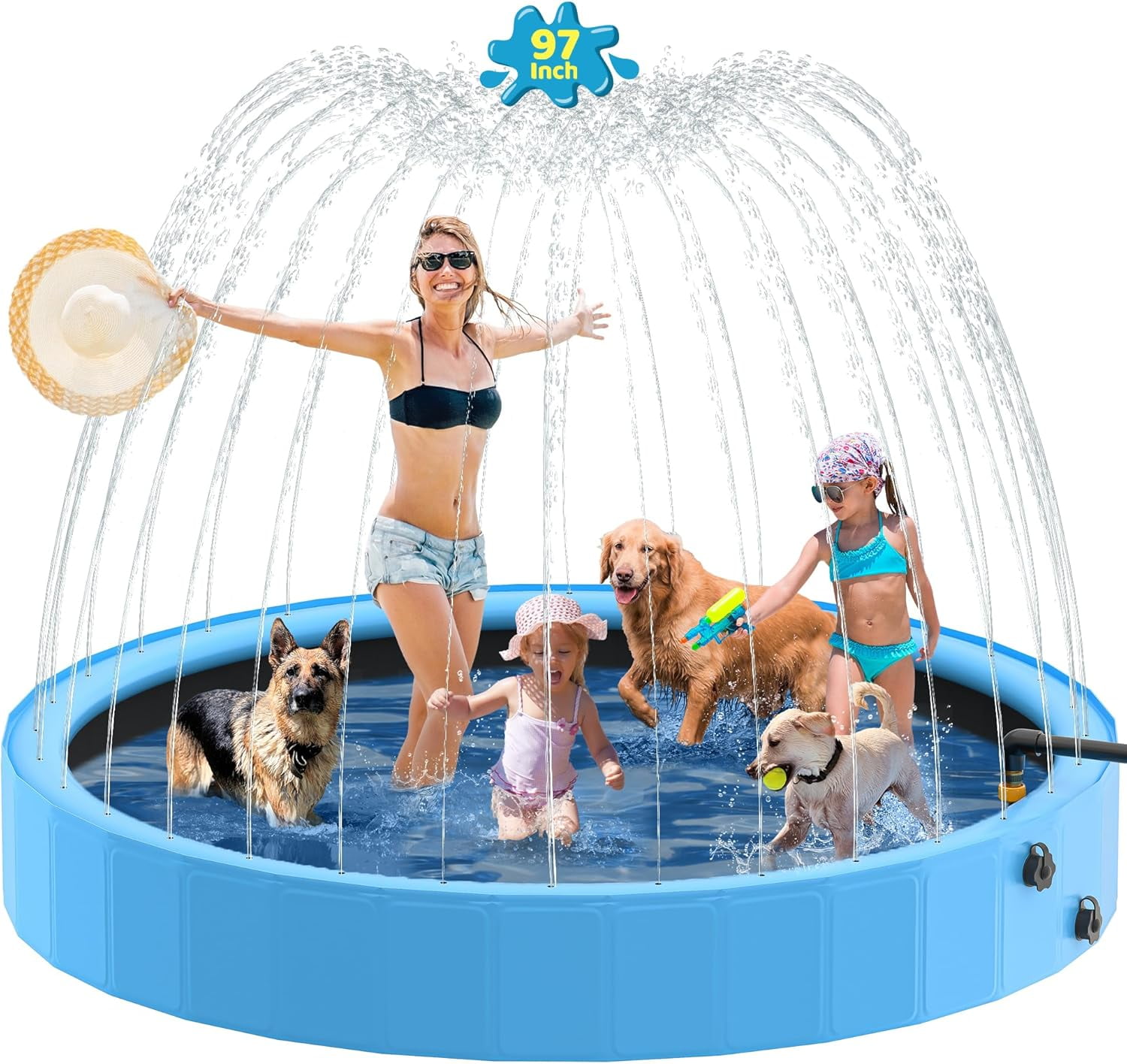 Infinity Pool Dog Dog Pool with Sprinkler, 97'' Foldable Dog Pools for Large Dogs, 2-in-1 ...