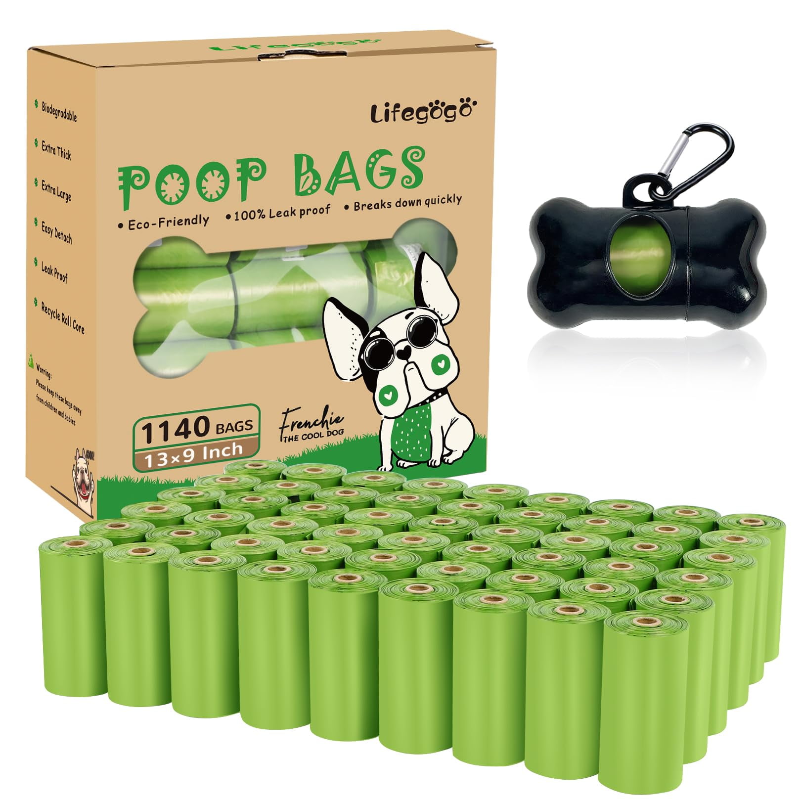 Dog Poop Bag 1140 Counts 57 Rolls Unscented Doggy Poop Bags Leak Proof Dog Bags for Poop Dog Waste Bags with Dispenser Green 13 x 9 Inches KK25 Walmart
