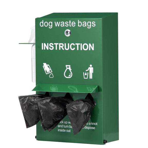 Dog Poop Bag Dispenser with Hand Wash Bottle Lockable Outdoor Waste Bag Holder Includes 600 Bags Stake Pole Fence and Wall Mount Pet Waste Station for Porch Lawn
