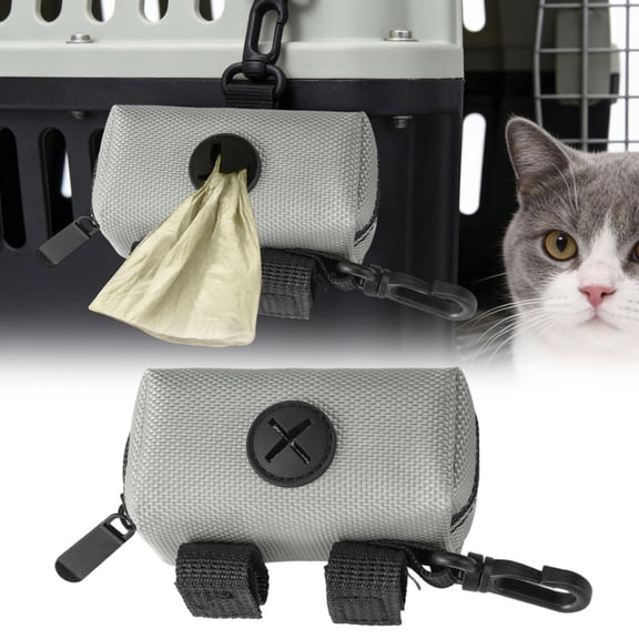 Dog Poop Bag Dispenser Leash Attachment, Soft Fabric Pet Waste Bag Holder with Zipper, Small Portable Puppy Pouch Carrier for Dog Walking Accessory, Black
