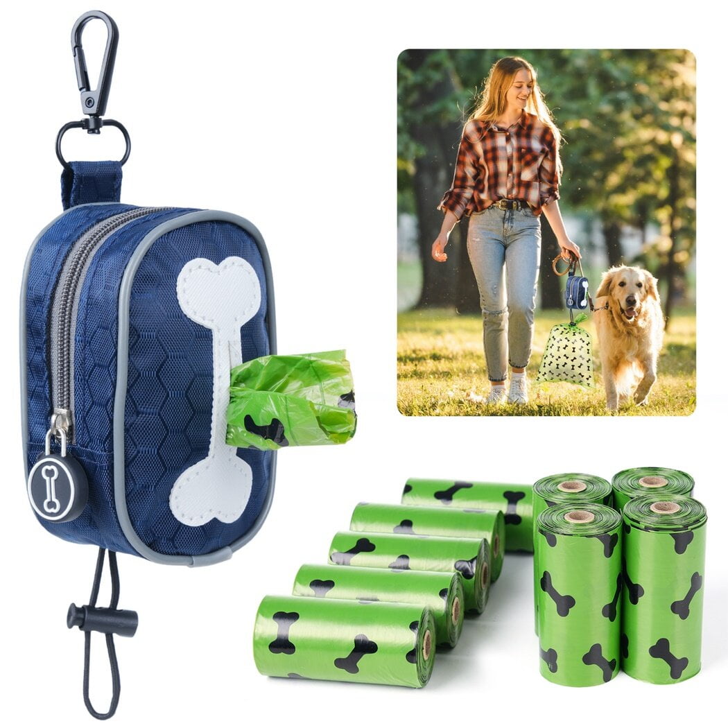 Dog Poop Bag Dispenser Set: Rolls Waste Bags, Storage Pouch