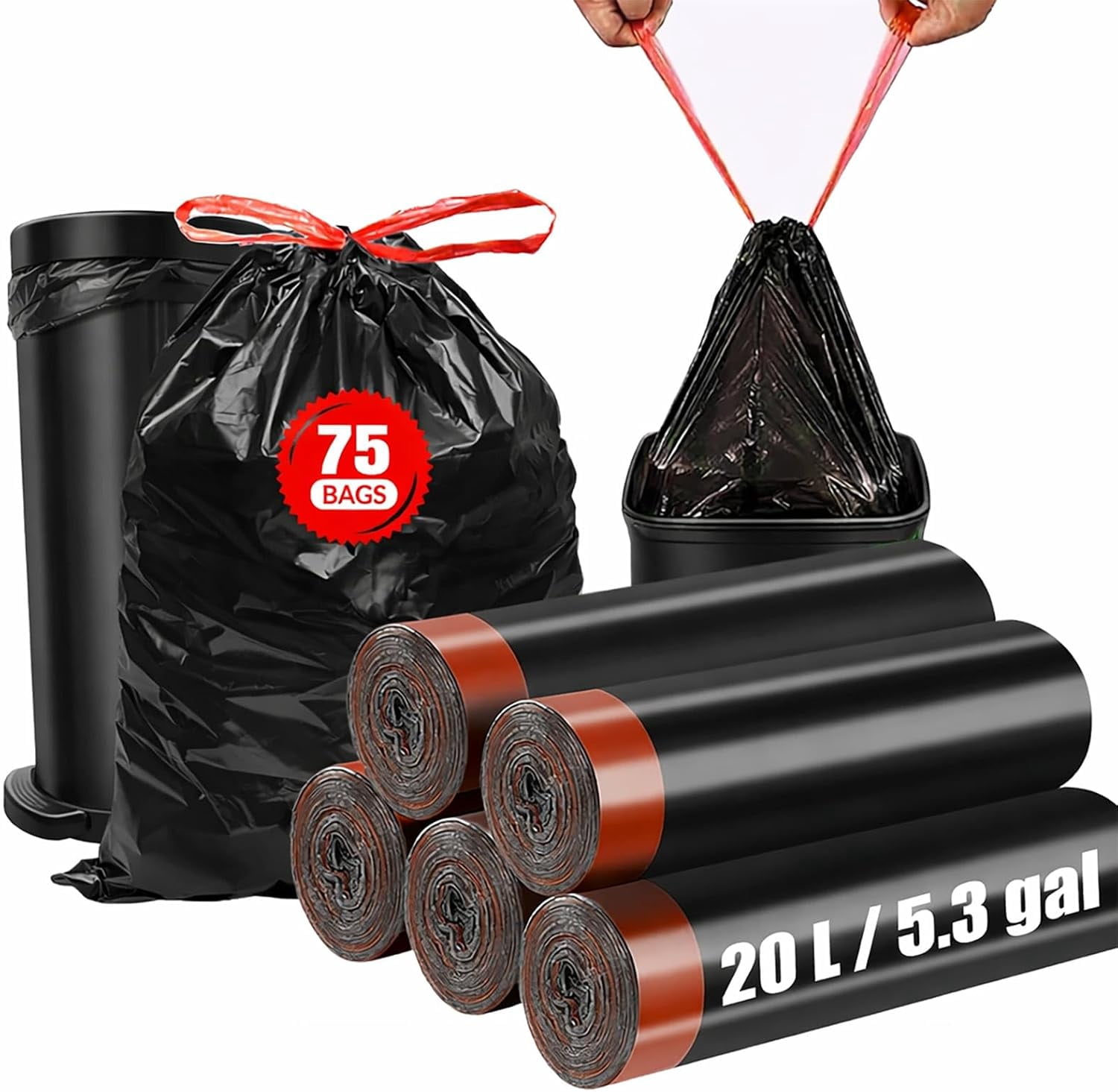 Dog Poop Bags 20L / 5.3 Gal Replacement Bags - 75 PCS Leak-Proof & Tear-Resistant for Most Pet Waste Trash Cans