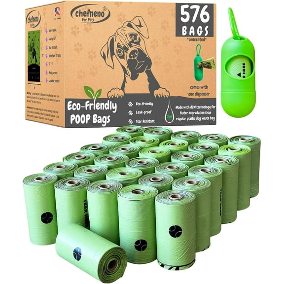 Dog Poop Bags with Dispenser (576 Bags) Eco-friendly doggy poop Pickup Bags 32 Refill Rolls Eco Dog Waste Bags Cat Litter Clamps & Poop Bags (32 Rolls, Uscented)
