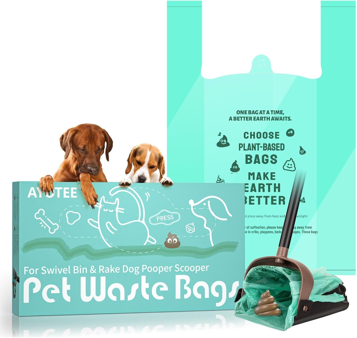 Dog Poop Bags, EZ Tie Handles for A&H Swivel Bin Waste Bags, Rake Dog Pooper Scooper Bag Refill,Leakproof Large Opening and Unscented,100 Count Refill Bags