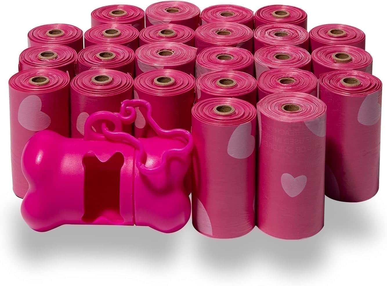 Dog Poop Bags, Roll Replacements for Outdoor Walking and Travel - Pink Heart, 360 Bags