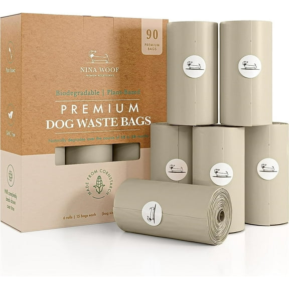 Dog Poop Bags Rolls - 90 Compostable & Biodegradable for Puppy Walks, Travel, Thick Refill Housebreaking dog poo bags Premium Cornstarch Pet Poo Bags Dogs