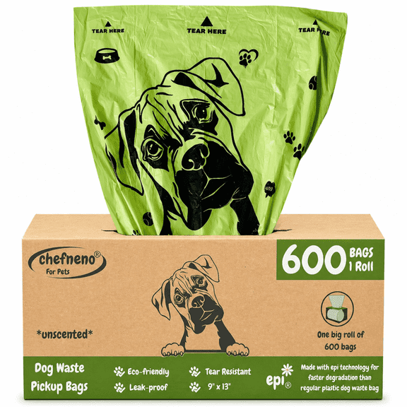Dog Poop Biodegradable Bags One Biig Roll (600 ct.) Eco-friendly Doggy Poop Bags Pet Waste Pickup Bag Degradable Cat Waste Disposal Bags (1 Roll, 600 Bags)