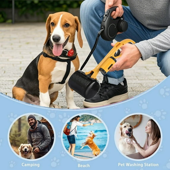 Dog Poop Scooper with Bag Dispenser, Sanitary Pet Waste Collector, Clip On Poop Picker Grabber, Ergonomic Handle Outdoor Cleanup Tool, Leash Attachment for Walks(Yellow)