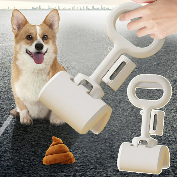 Dog Poop Scooper | Foldable One-Handed Waste Picker with Integrated Trash Can | Non-Slip Handle | Shovelable Design | Includes 1 Scooper + 12 Garbage Bags | Large Capacity