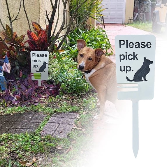 Dog Poop Sign Dog Sign With Bag Holder Please Clean Up Your Pet Poop Funny Warning Insert Sign for Yard I Saw It Card Slot Holder