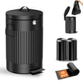 thumbnail image 1 of Dog Poop Trash Can Outside, 12L/3.1Gal Metal Dog Waste Trash Can with Lid, Foot Pedal, Waste Container with 40 Bags, Pet Poop Bucket with Lid Soft Close for Pet, Round Black Can, 1 of 7